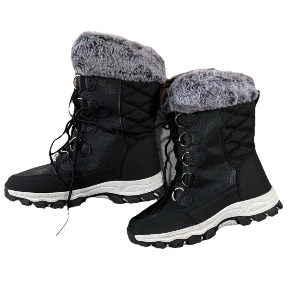 Hobibear Black and‎ Gray Women's Winter Water Proof Snow Boots with Faux Fur